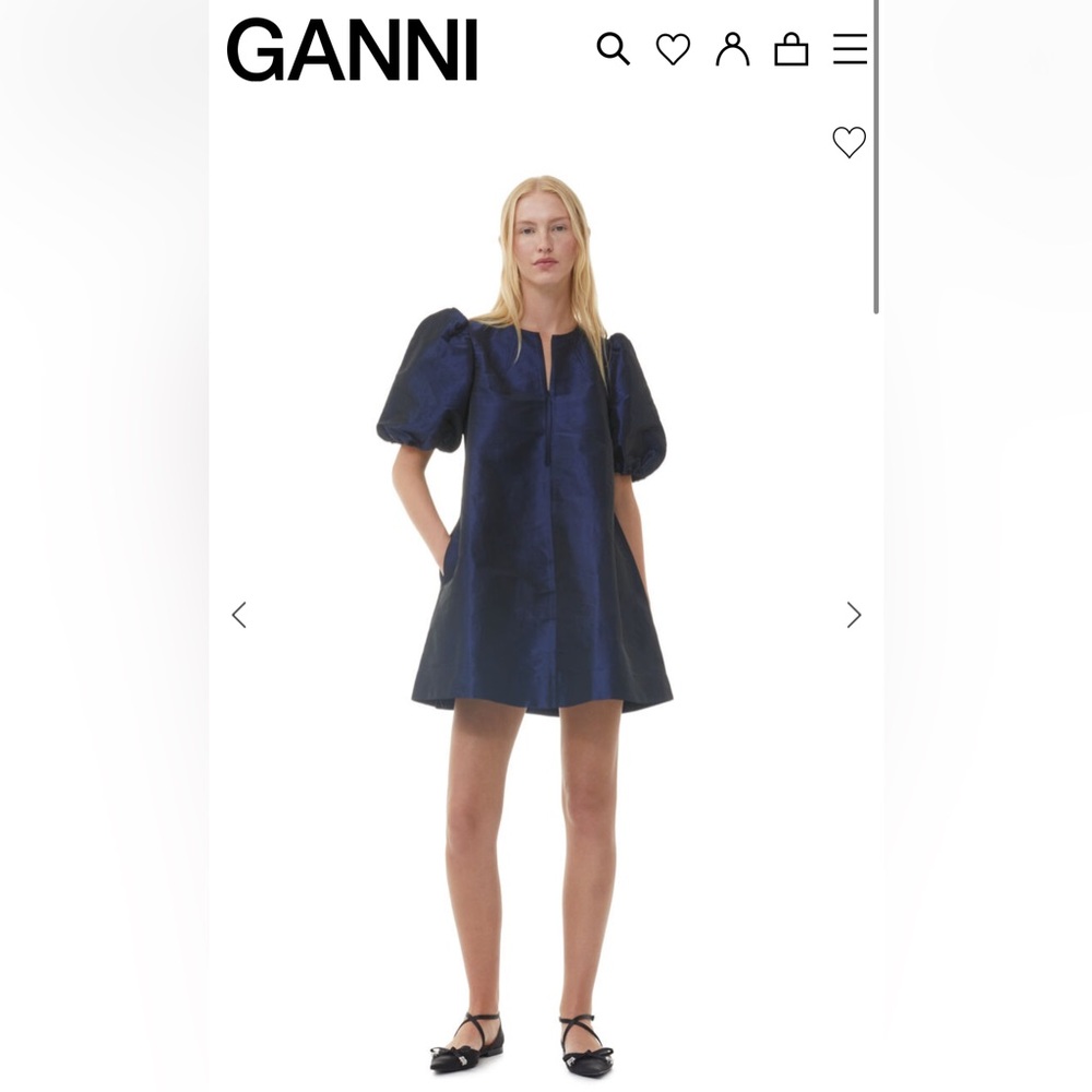Ganni Blue Shiny Taffeta Mini Dress